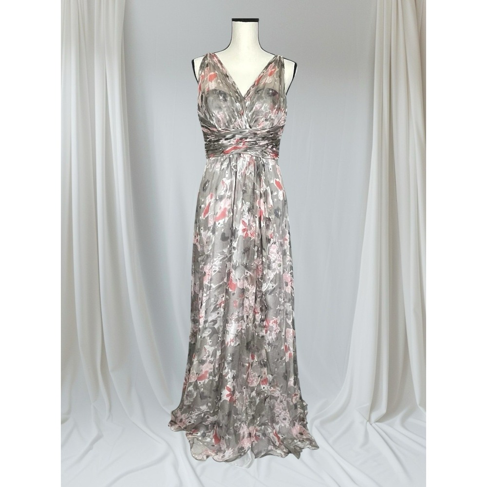 Amsale Floral Gray and Pink Wedding Dress
